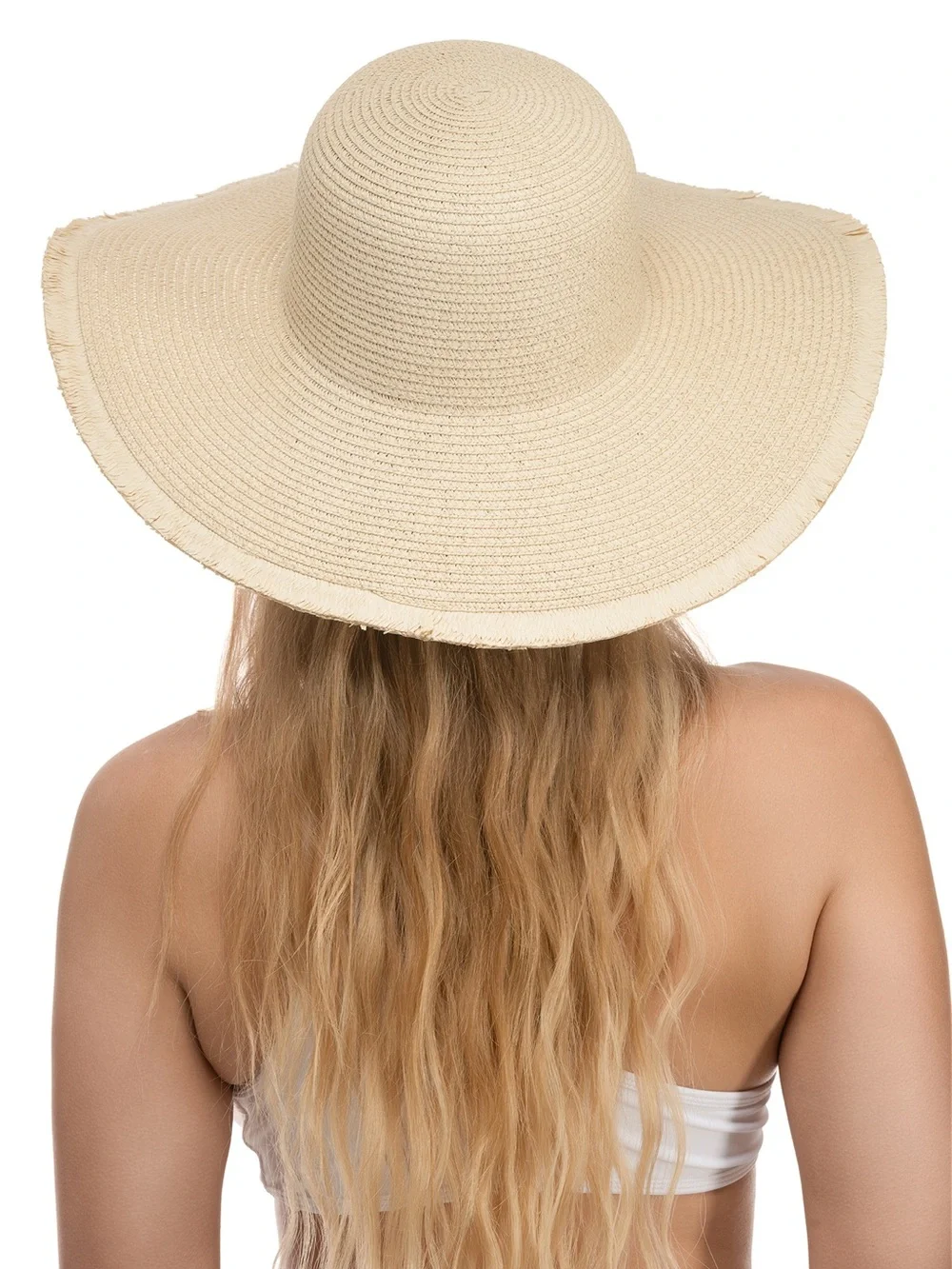 Frayed Edge Straw Beach Hat - Beige